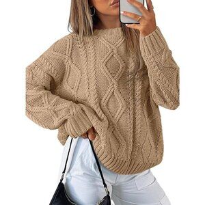 Women's Trendy Camel Queen Sweaters Shirt Style Winter Cozy Cable Knit Crewneck